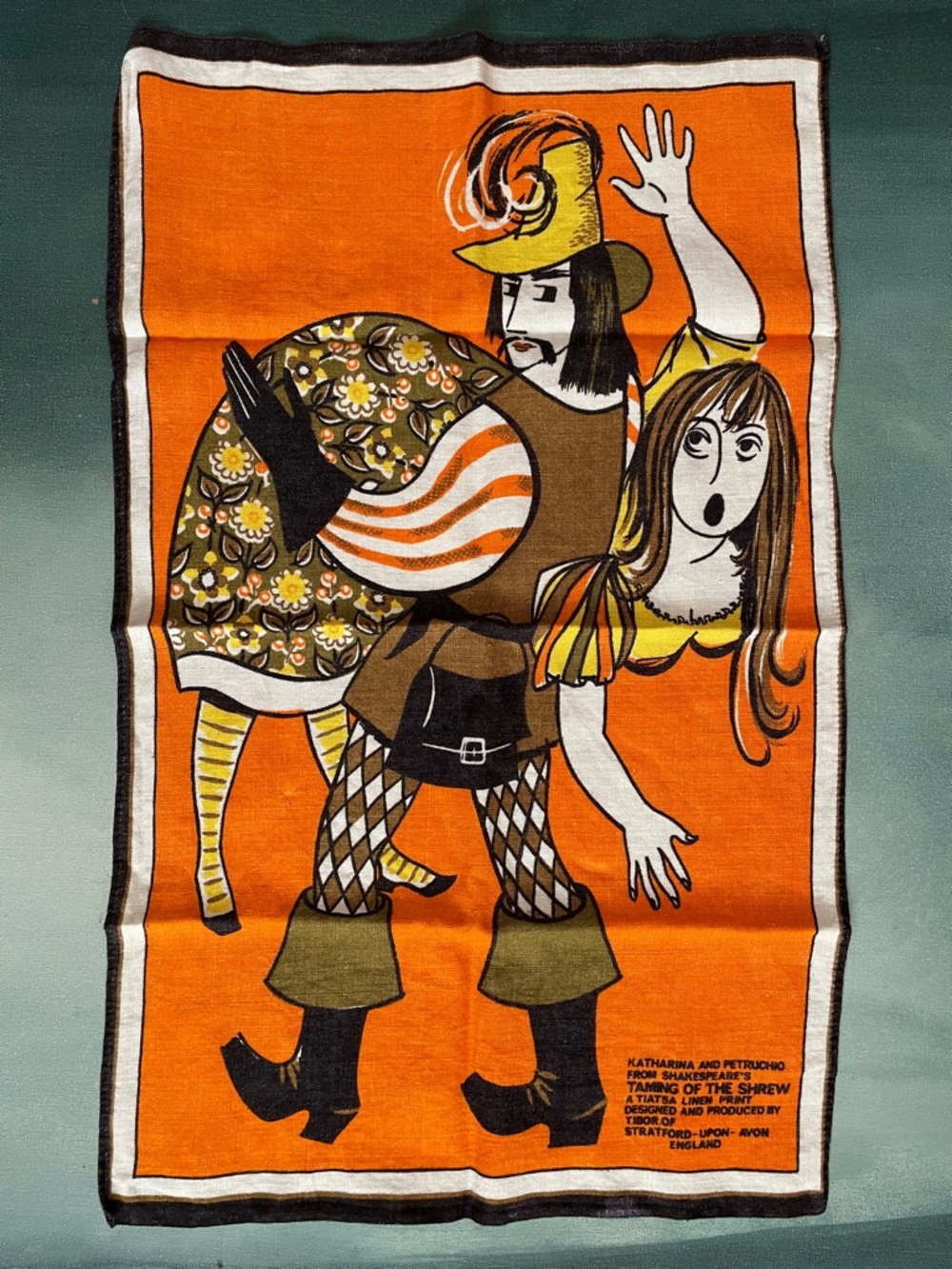 Vintage Tibor Linen Tea Towel Taming Of The Shrew Shakespeare 1969